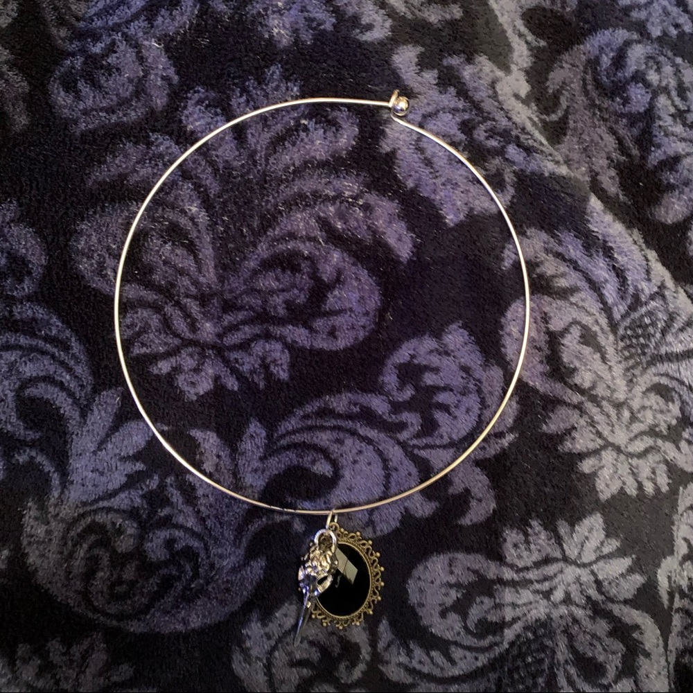 Goth bird skull black stone filigree ring necklace - Picture 6 of 7